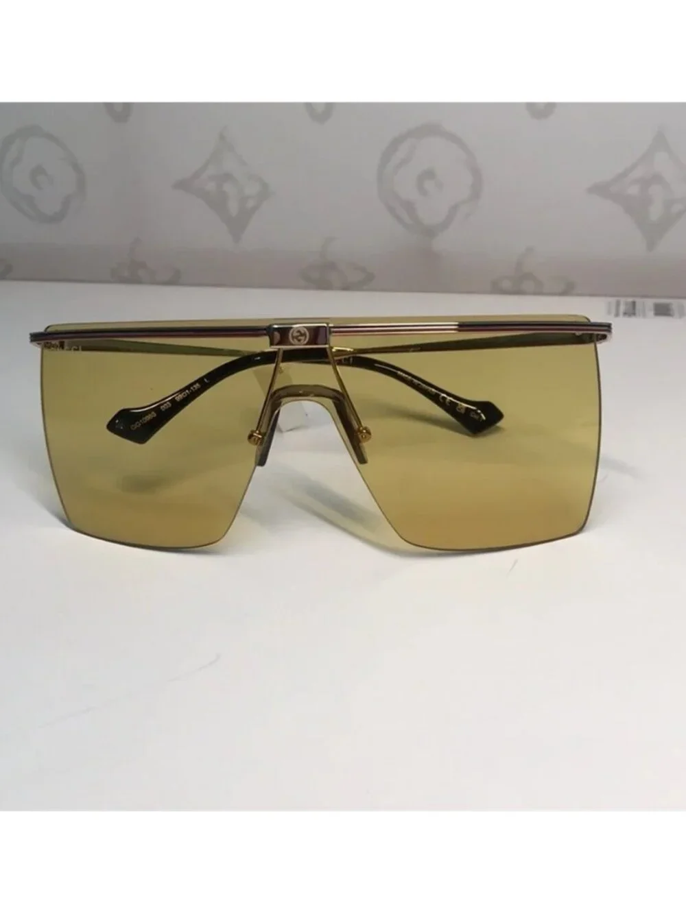 New Authentic GG1096S 003 Sunglasses by Gucci™ Shield, Material: Metal, Rimless.